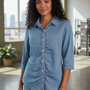 Women's Blue Button-Up Top